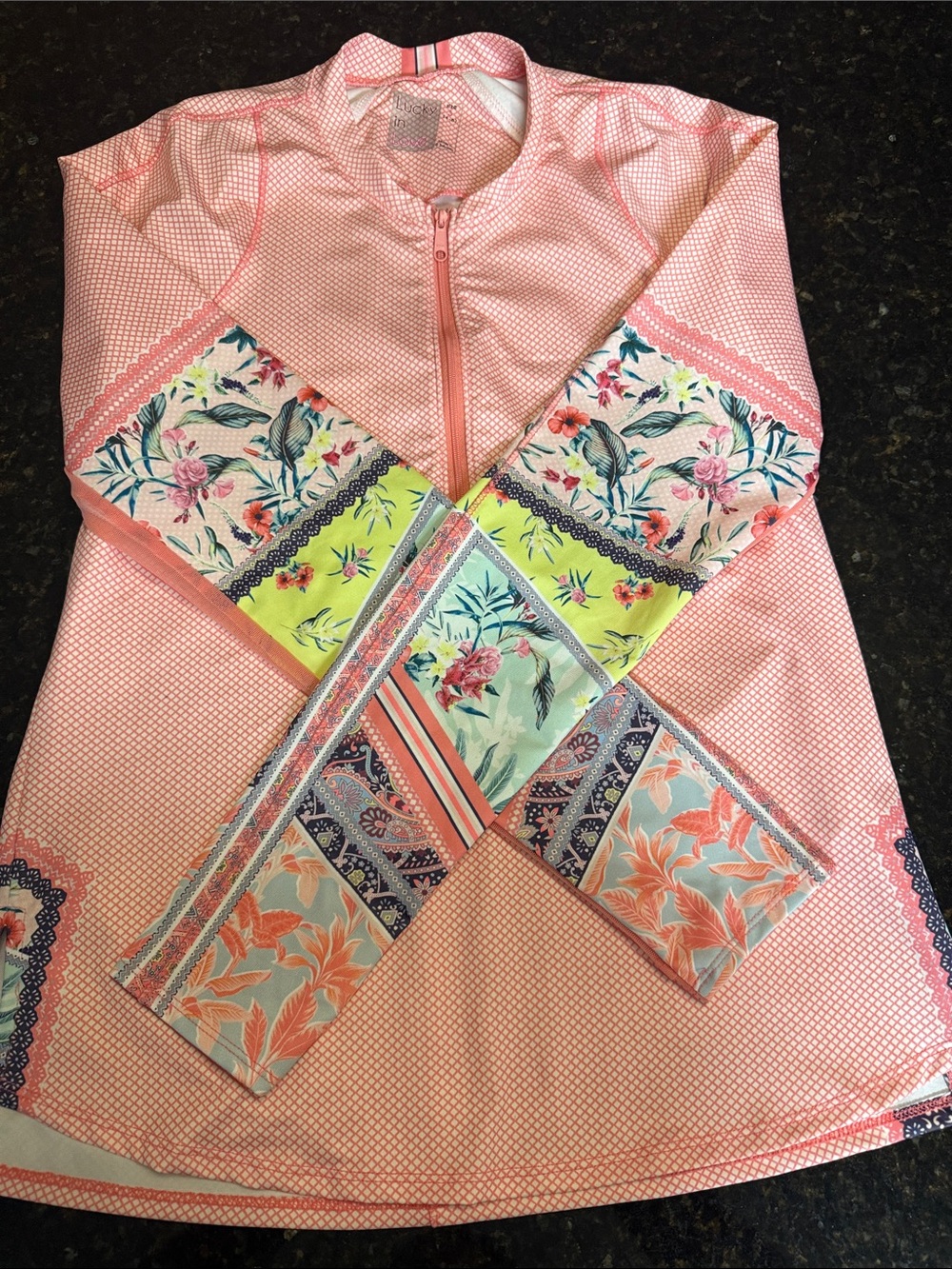 Tennis S Lucky in Love Pink Floral Panel Long-Sleeve One-Piece